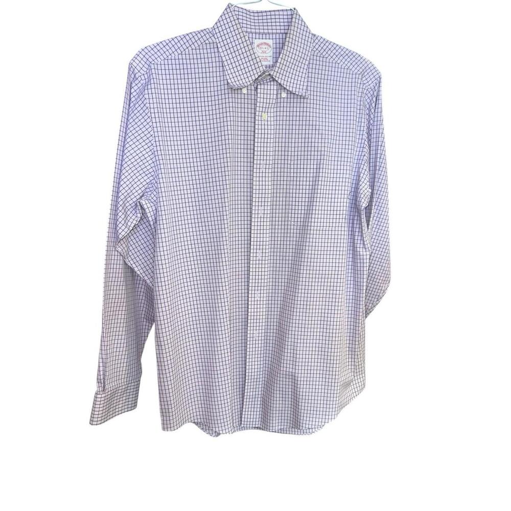 Brooks Brothers Purple Check 346 Non-Iron Cotton Dress Shirt Men’s 15.5/34